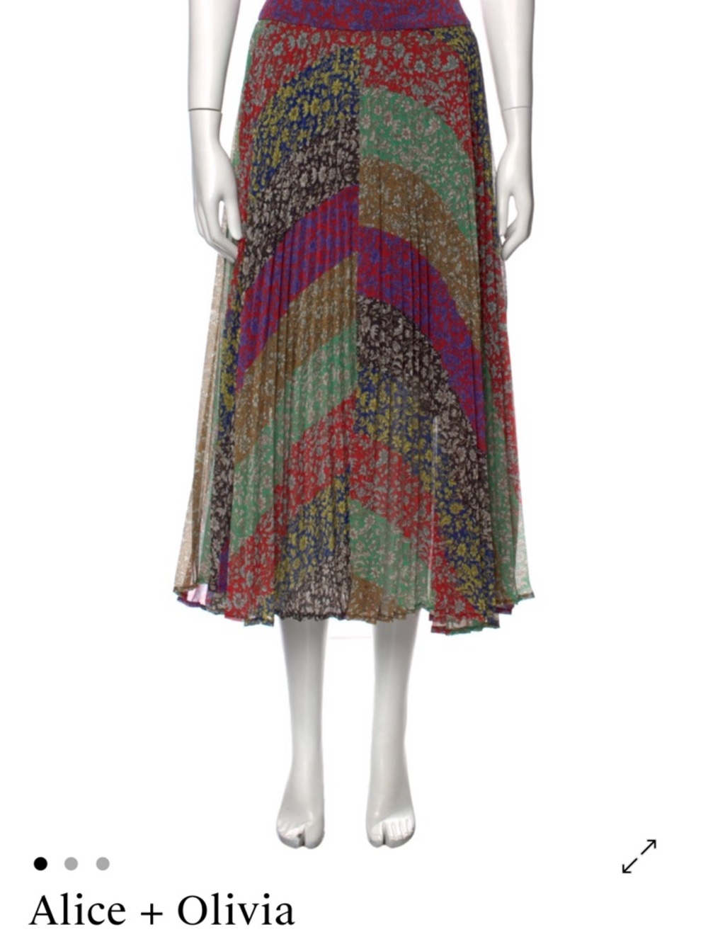 Alice + Olivia Multicolor Floral Patchwork Pleated Midi Skirt